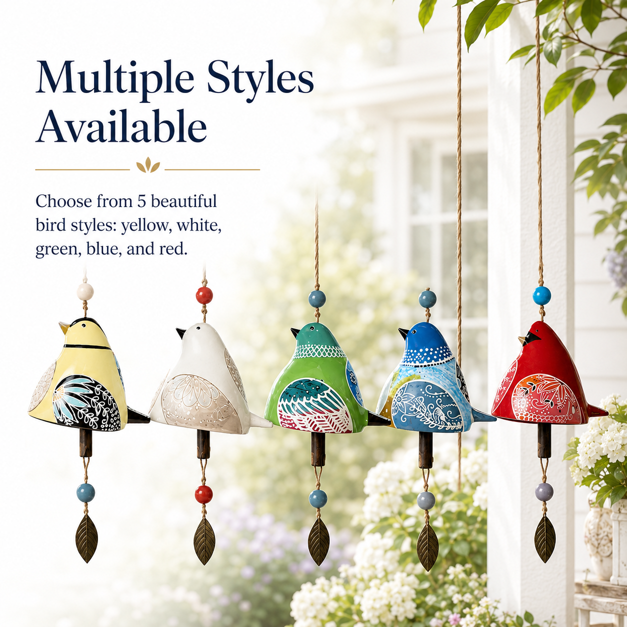Hand-Painted Bird Wind Chime for Garden, Porch & Patio Decor