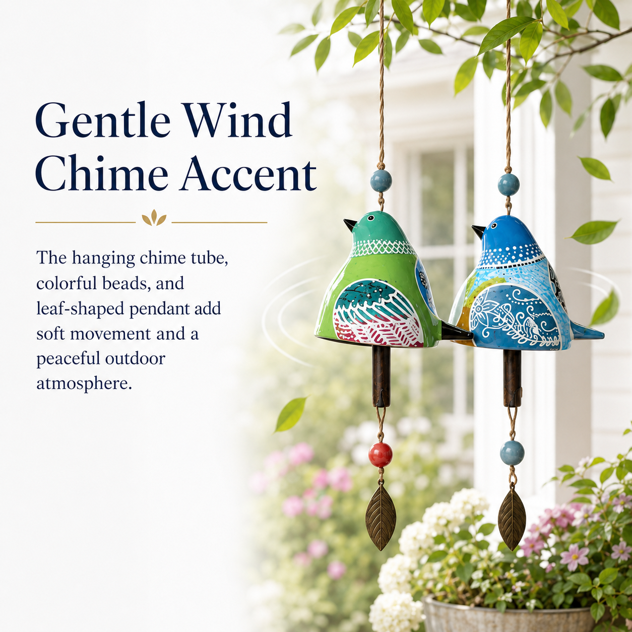 Hand-Painted Bird Wind Chime for Garden, Porch & Patio Decor