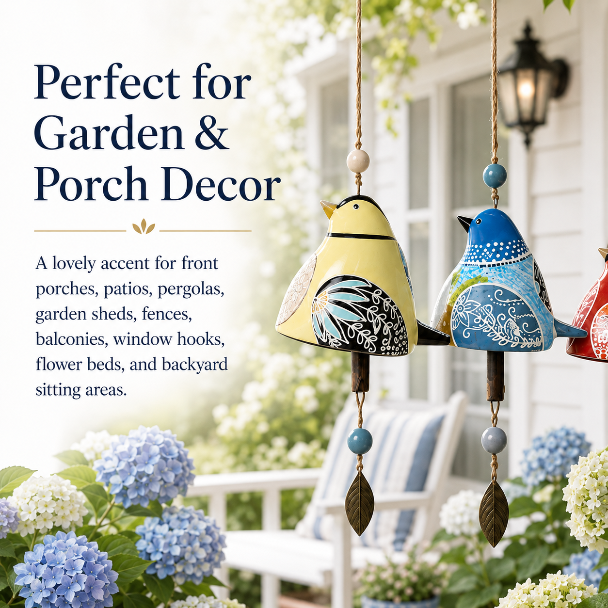 Hand-Painted Bird Wind Chime for Garden, Porch & Patio Decor