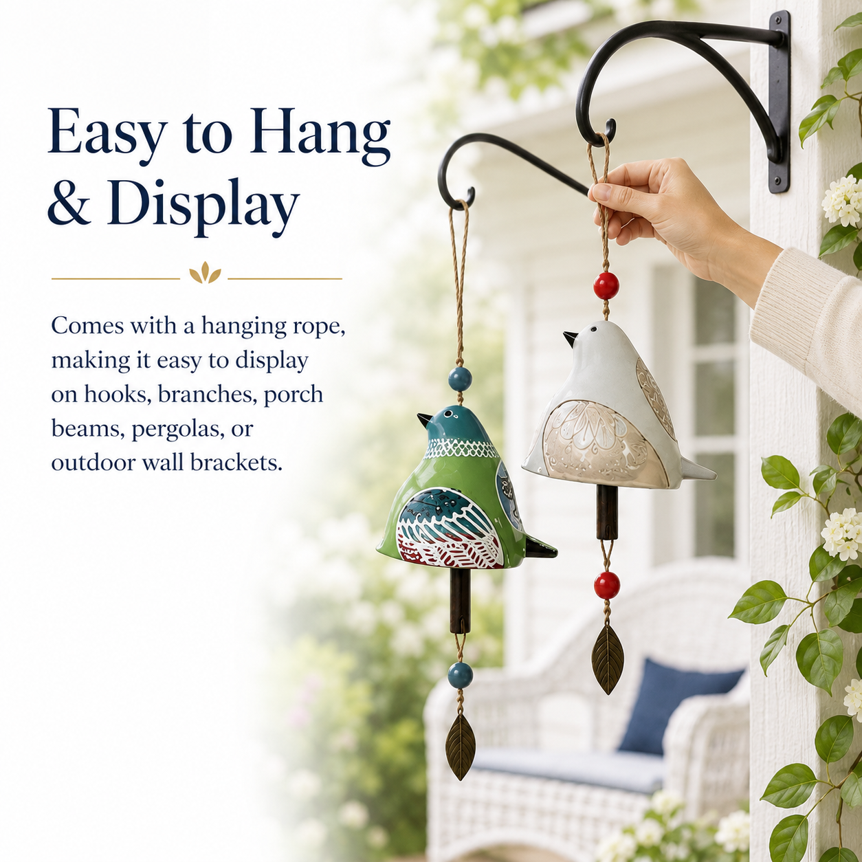 Hand-Painted Bird Wind Chime for Garden, Porch & Patio Decor