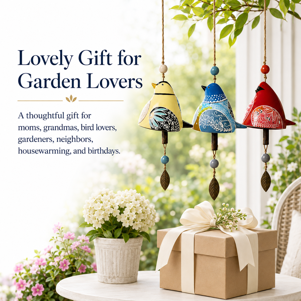 Hand-Painted Bird Wind Chime for Garden, Porch & Patio Decor
