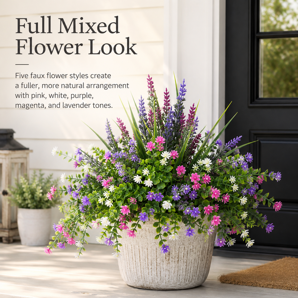 Mixed Artificial Flowers for Outdoor Planters – 5-Style Faux Flower Arrangement Set