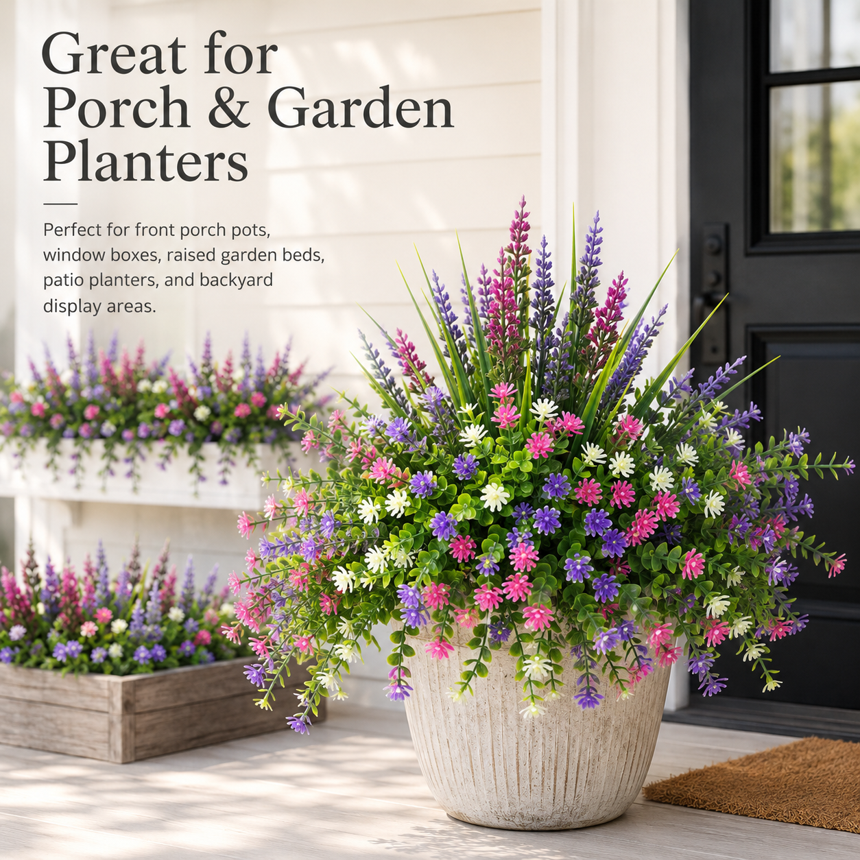 Mixed Artificial Flowers for Outdoor Planters – 5-Style Faux Flower Arrangement Set