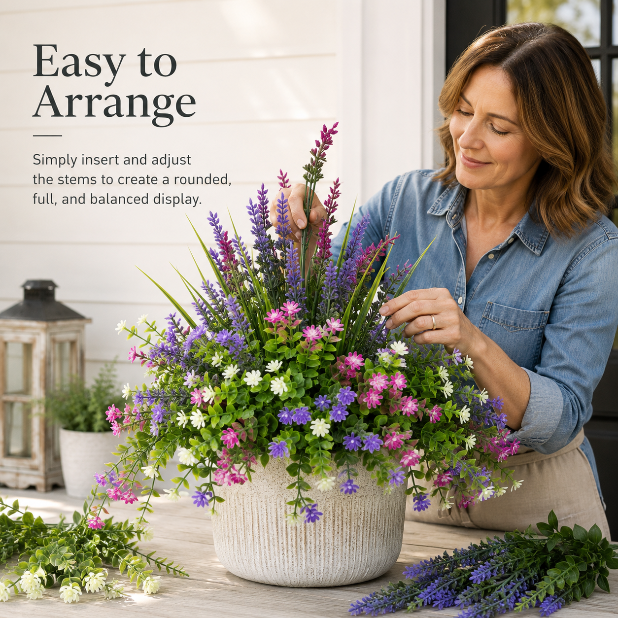 Mixed Artificial Flowers for Outdoor Planters – 5-Style Faux Flower Arrangement Set