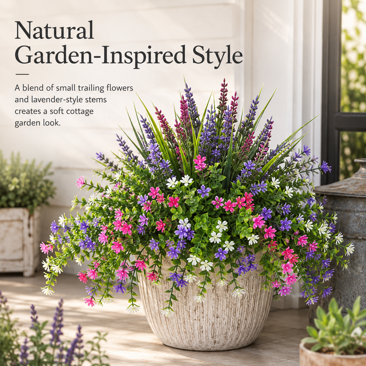 Mixed Artificial Flowers for Outdoor Planters – 5-Style Faux Flower Arrangement Set