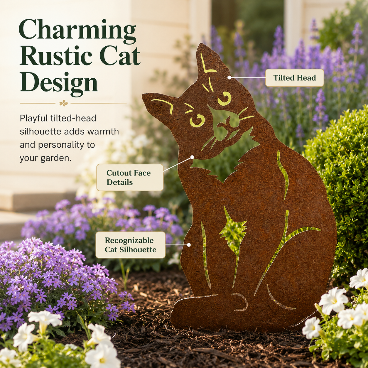 Rustic Metal Cat Garden Decor