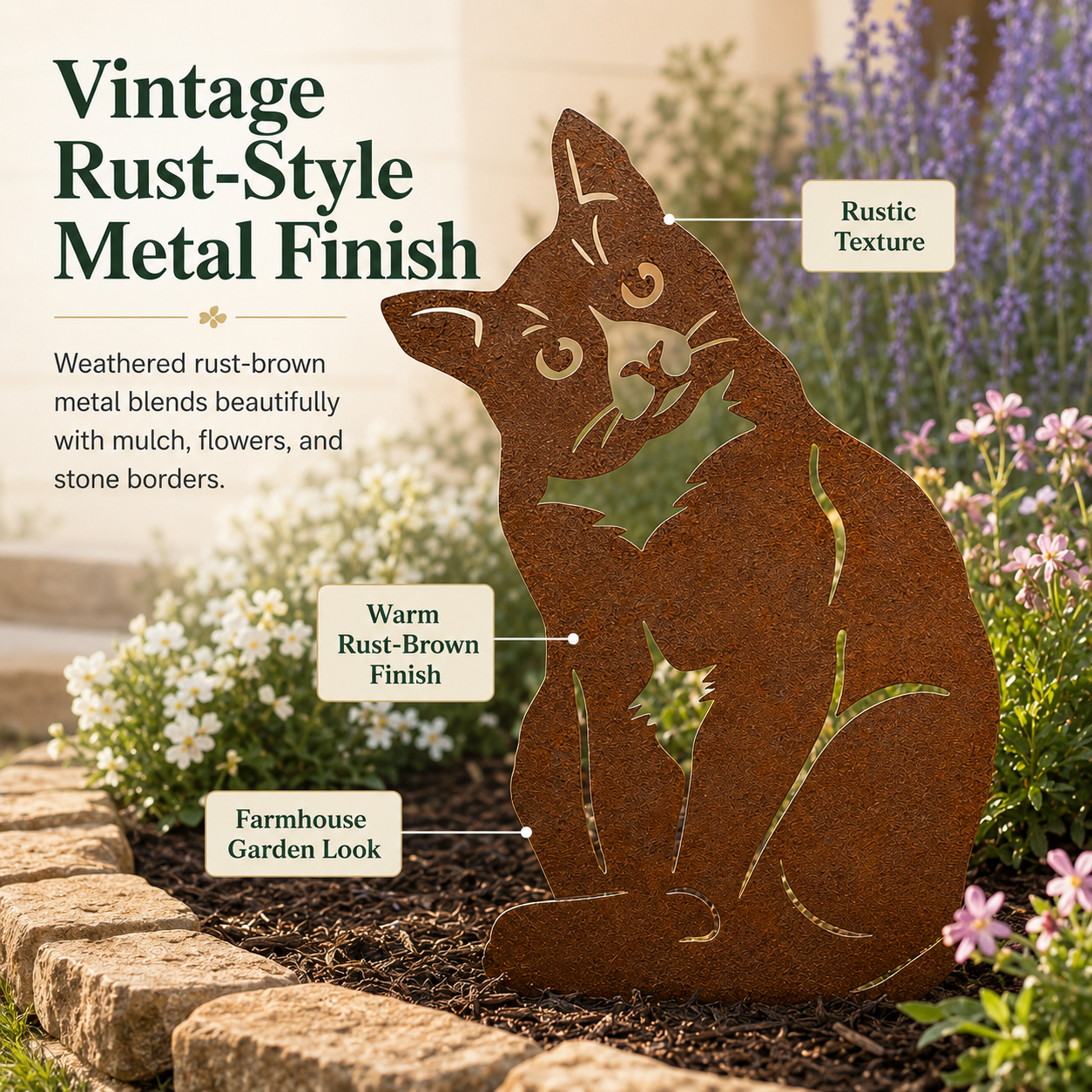 Rustic Metal Cat Garden Decor