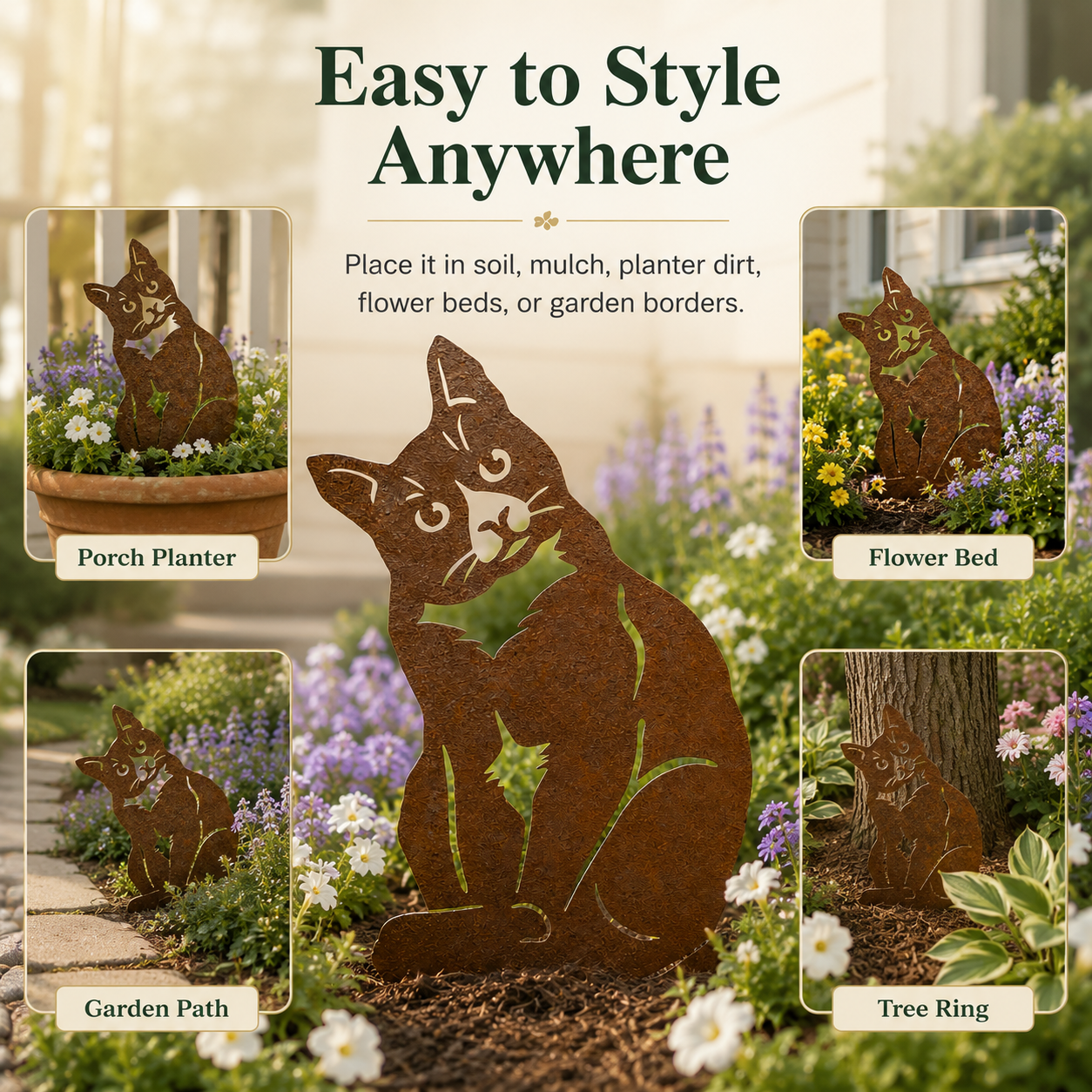 Rustic Metal Cat Garden Decor
