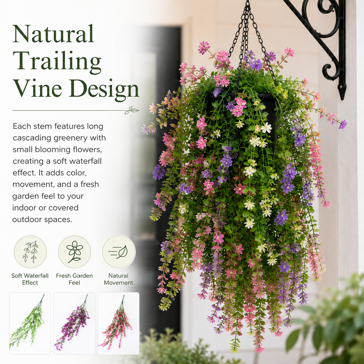 3-Pack 30.3 Inch Artificial Hanging Vine Flowers
