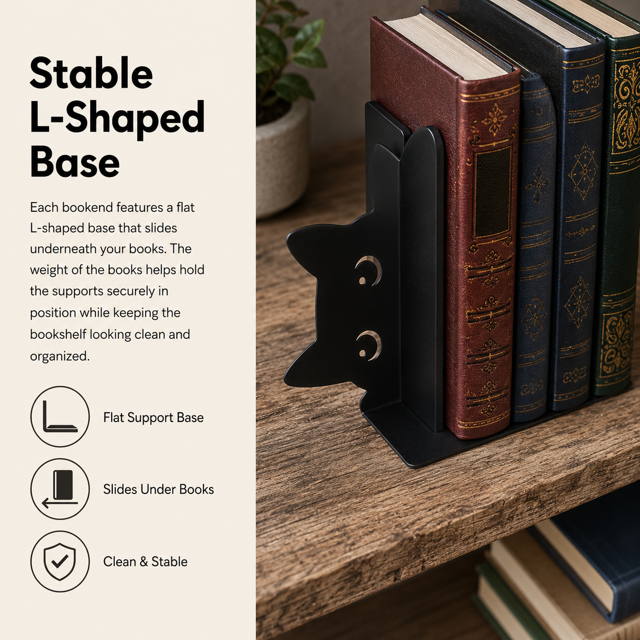 Black Cat Bookends, Set of 2 Metal Cat Book Stoppers