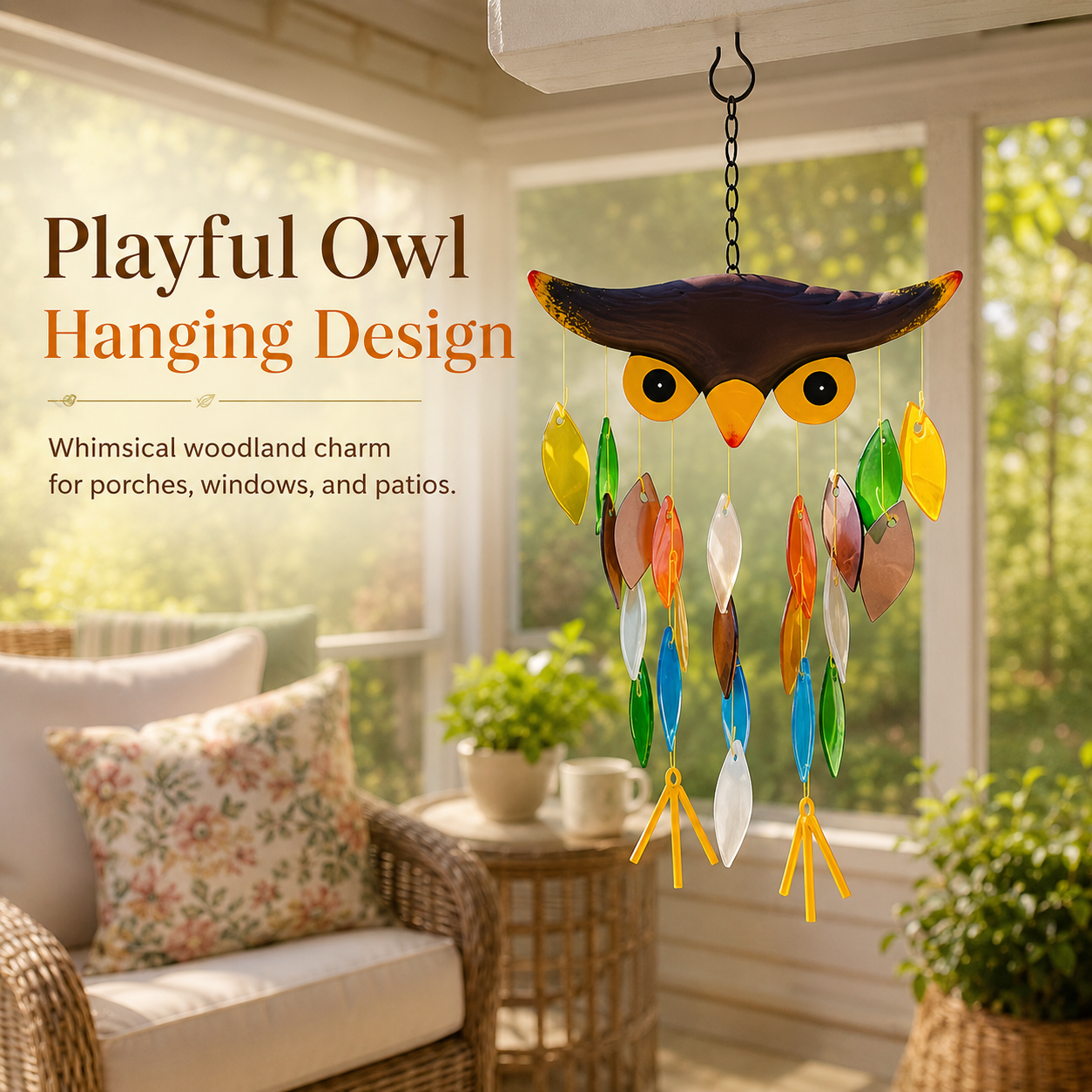 Colorful Owl Wind Chime Suncatcher