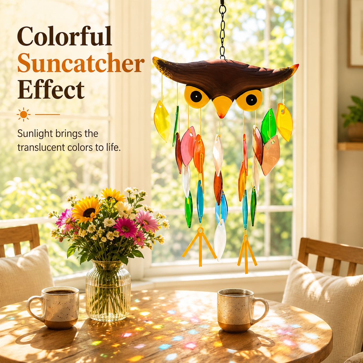Colorful Owl Wind Chime Suncatcher
