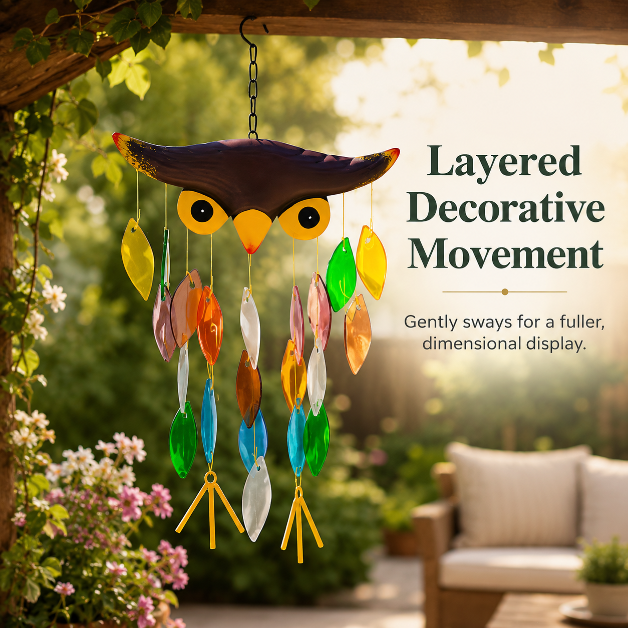 Colorful Owl Wind Chime Suncatcher