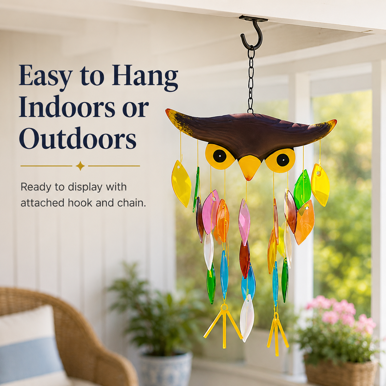 Colorful Owl Wind Chime Suncatcher