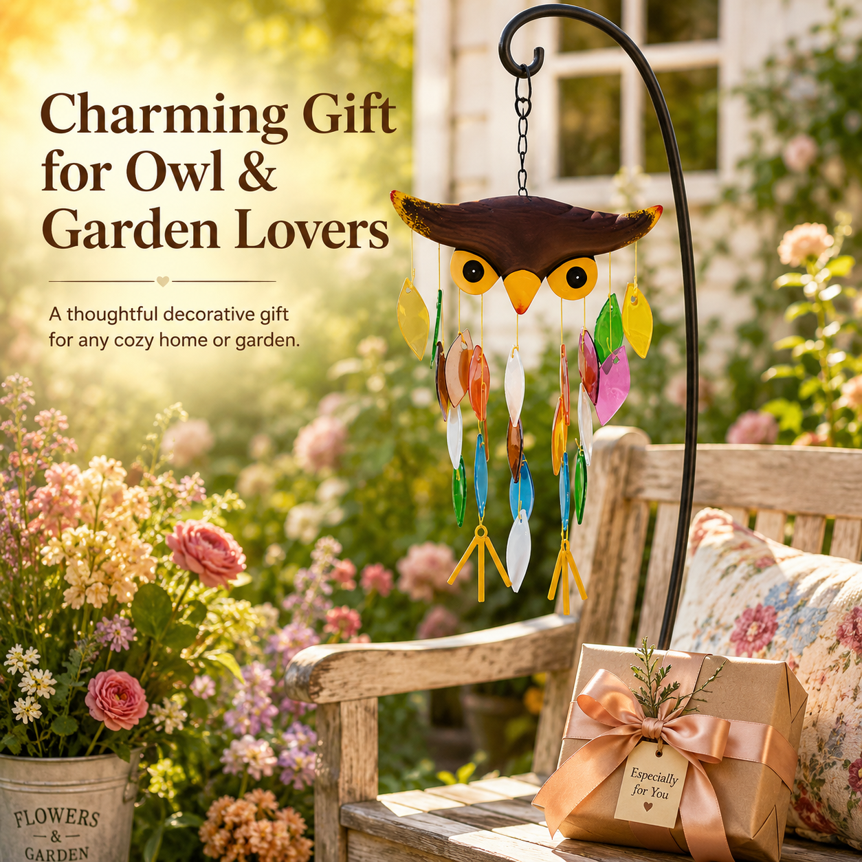 Colorful Owl Wind Chime Suncatcher