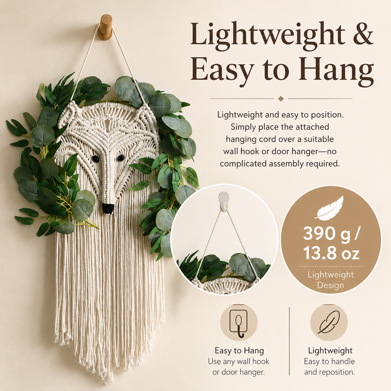 Woodland Fox Macramé Wall Hanging with Greenery