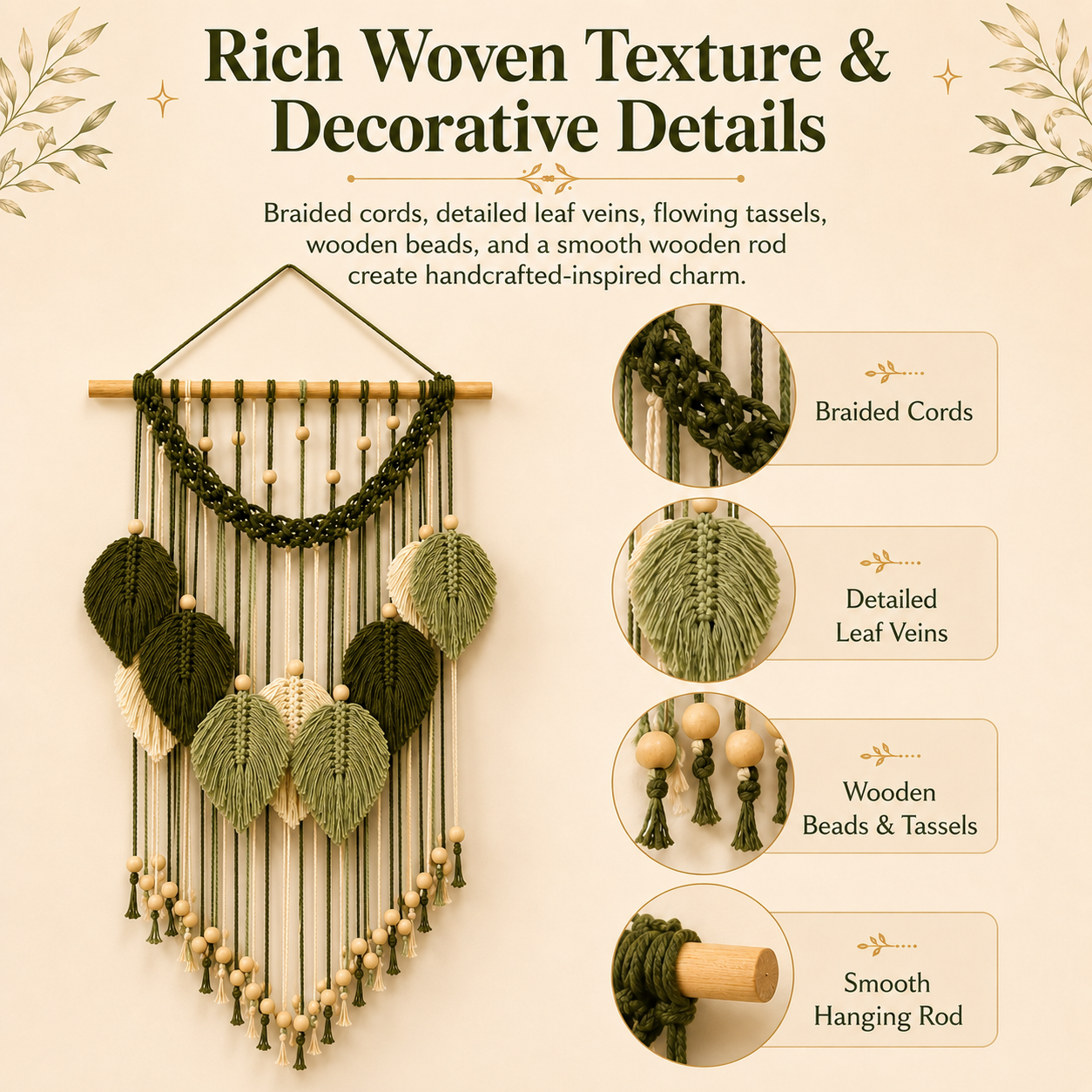 Botanical Leaf Macramé Wall Hanging
