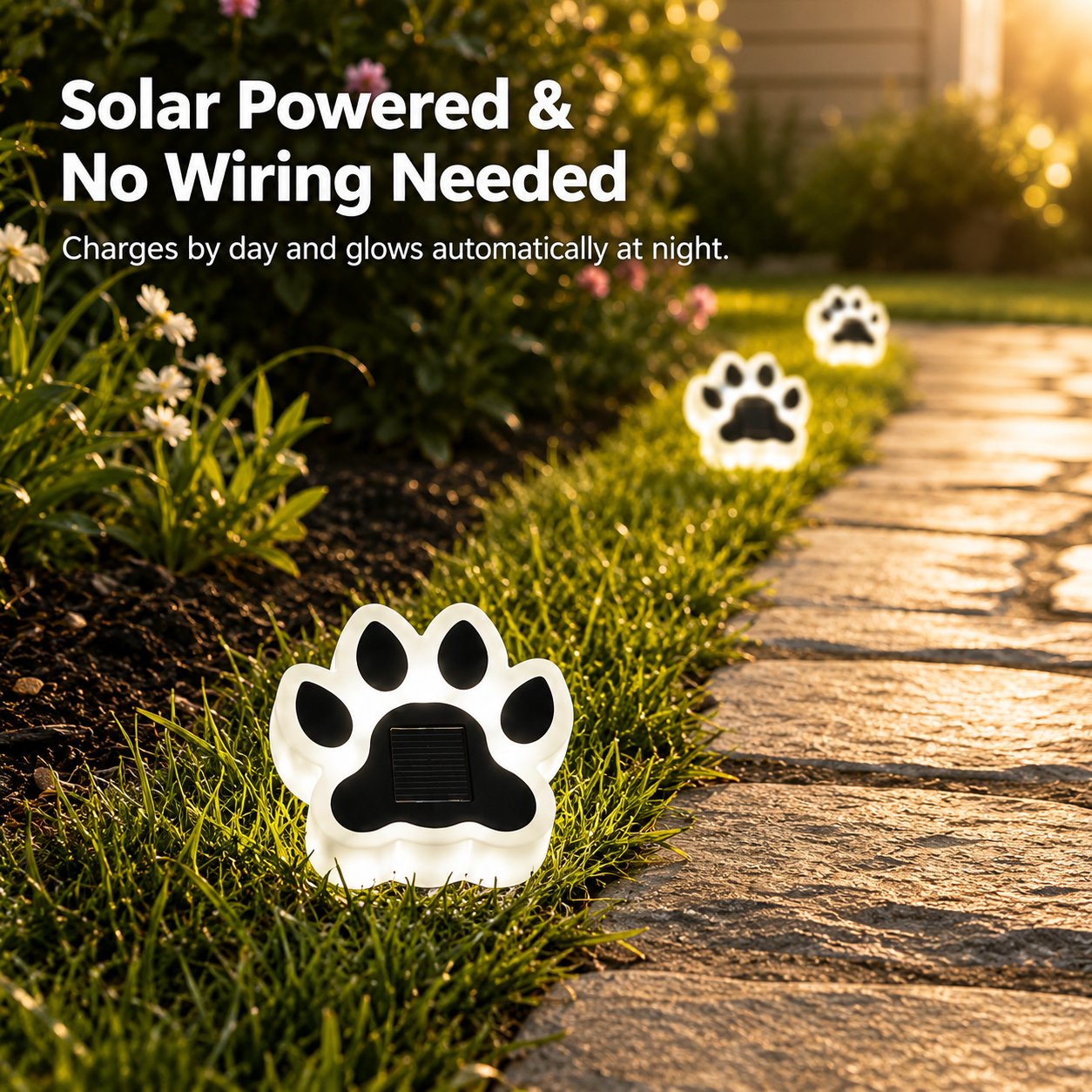 Solar Paw Path Lights for Yard, Garden & Walkway