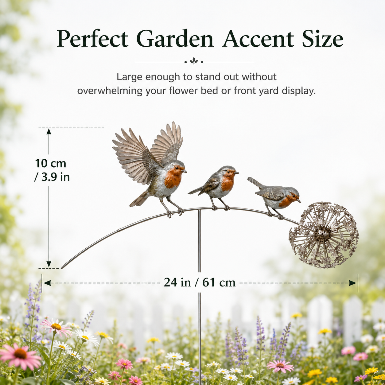 Metal Bird Garden Stake Decor with Dandelion Accent