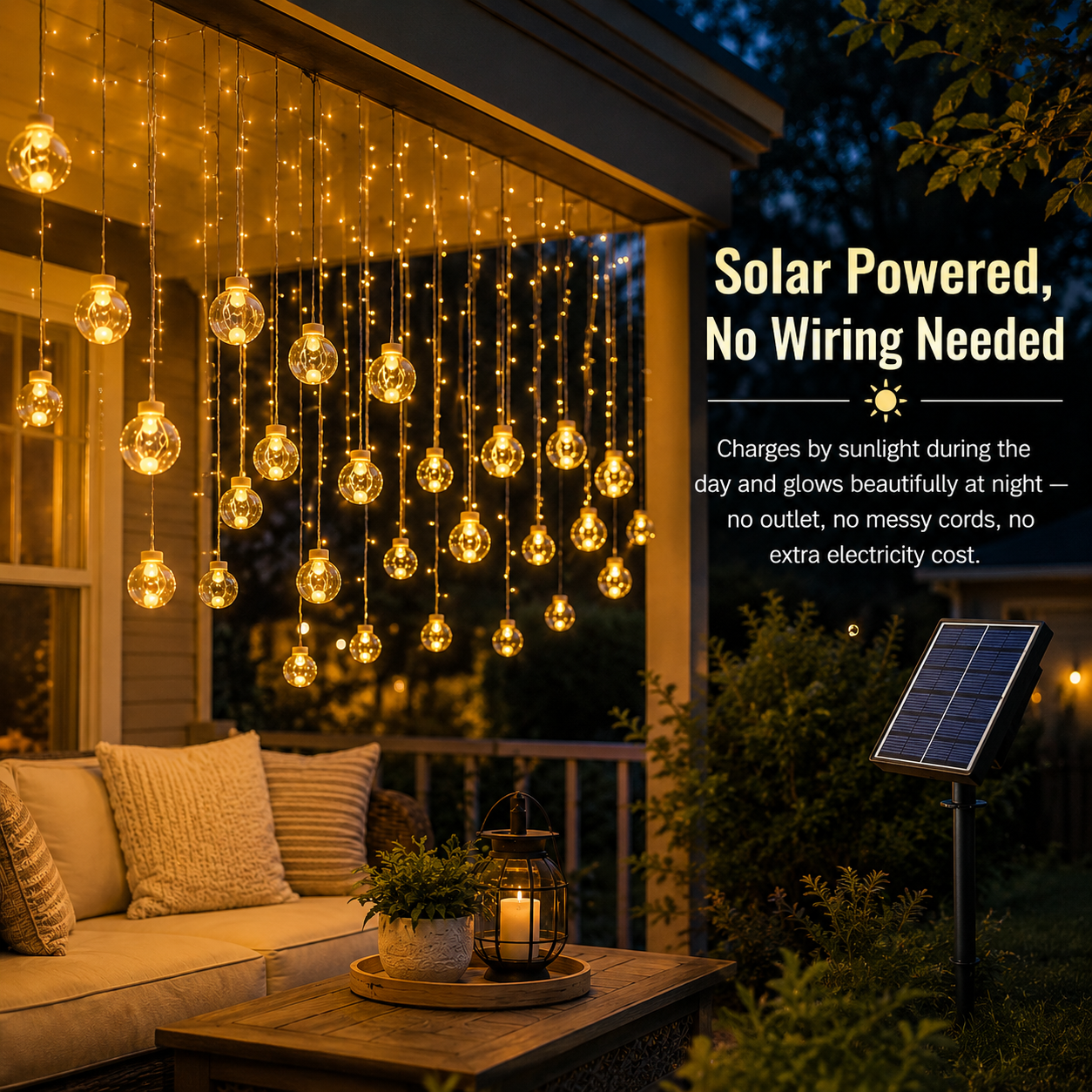 30-LED Transparent Globe Solar Hanging Curtain Lights