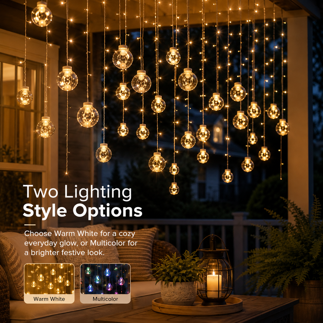 30-LED Transparent Globe Solar Hanging Curtain Lights