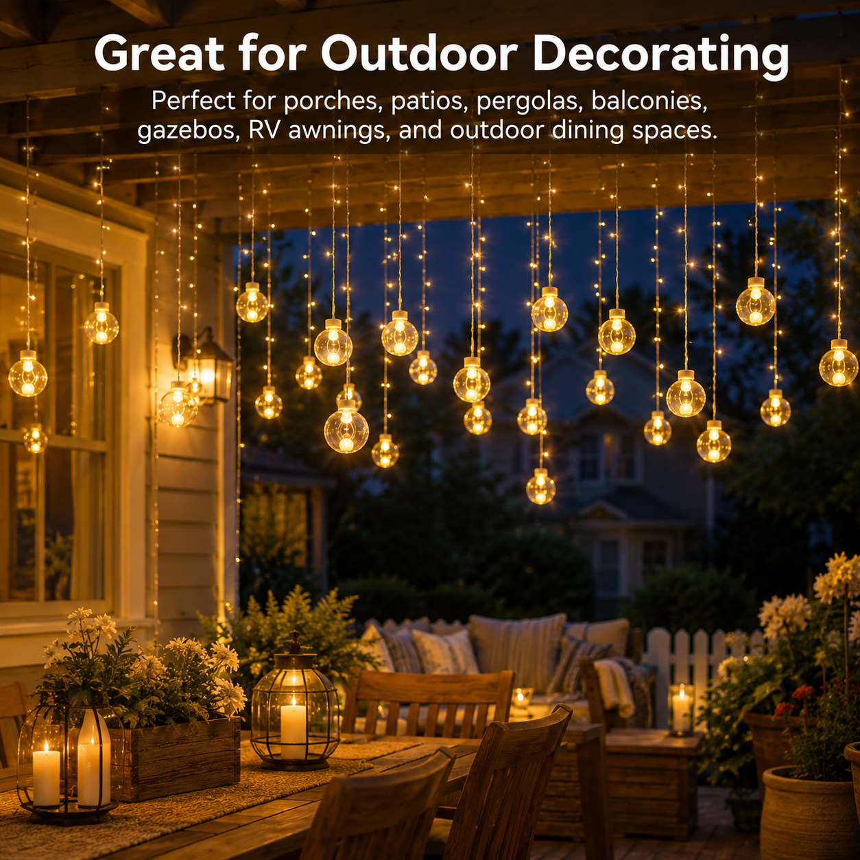30-LED Transparent Globe Solar Hanging Curtain Lights