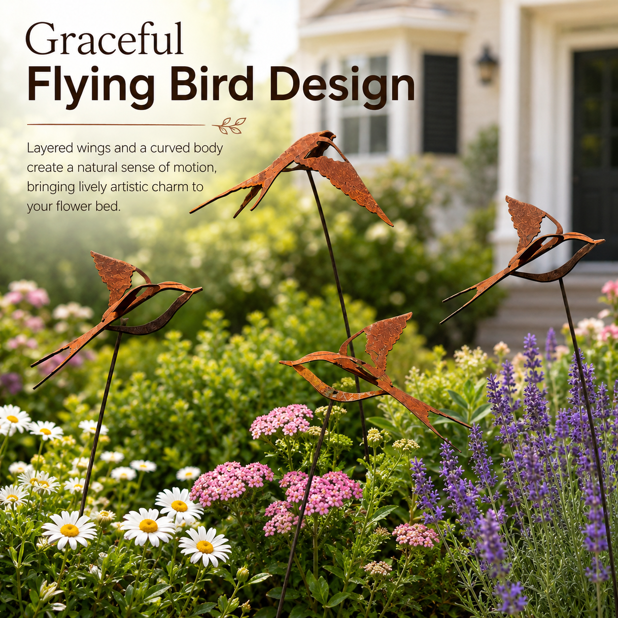 Rustic Metal Flying Bird Garden Stake