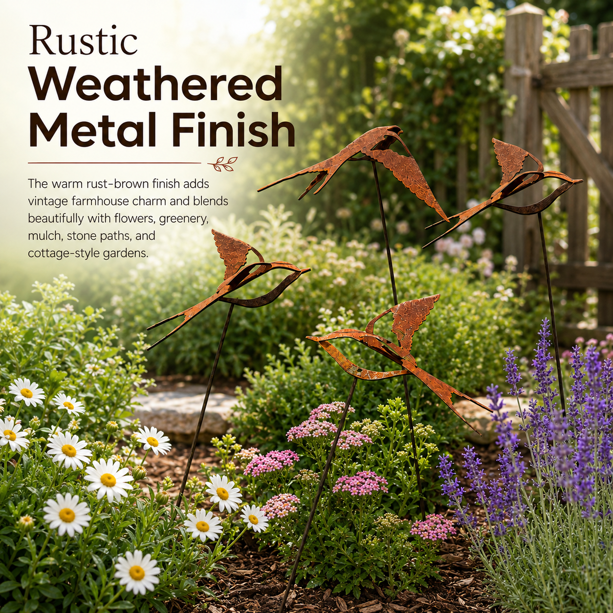 Rustic Metal Flying Bird Garden Stake