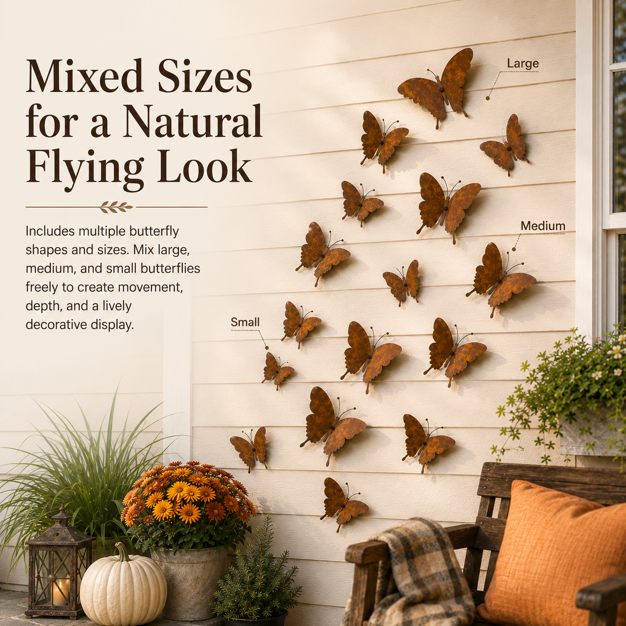 15-Piece Rustic Metal Butterfly Wall Decor Set