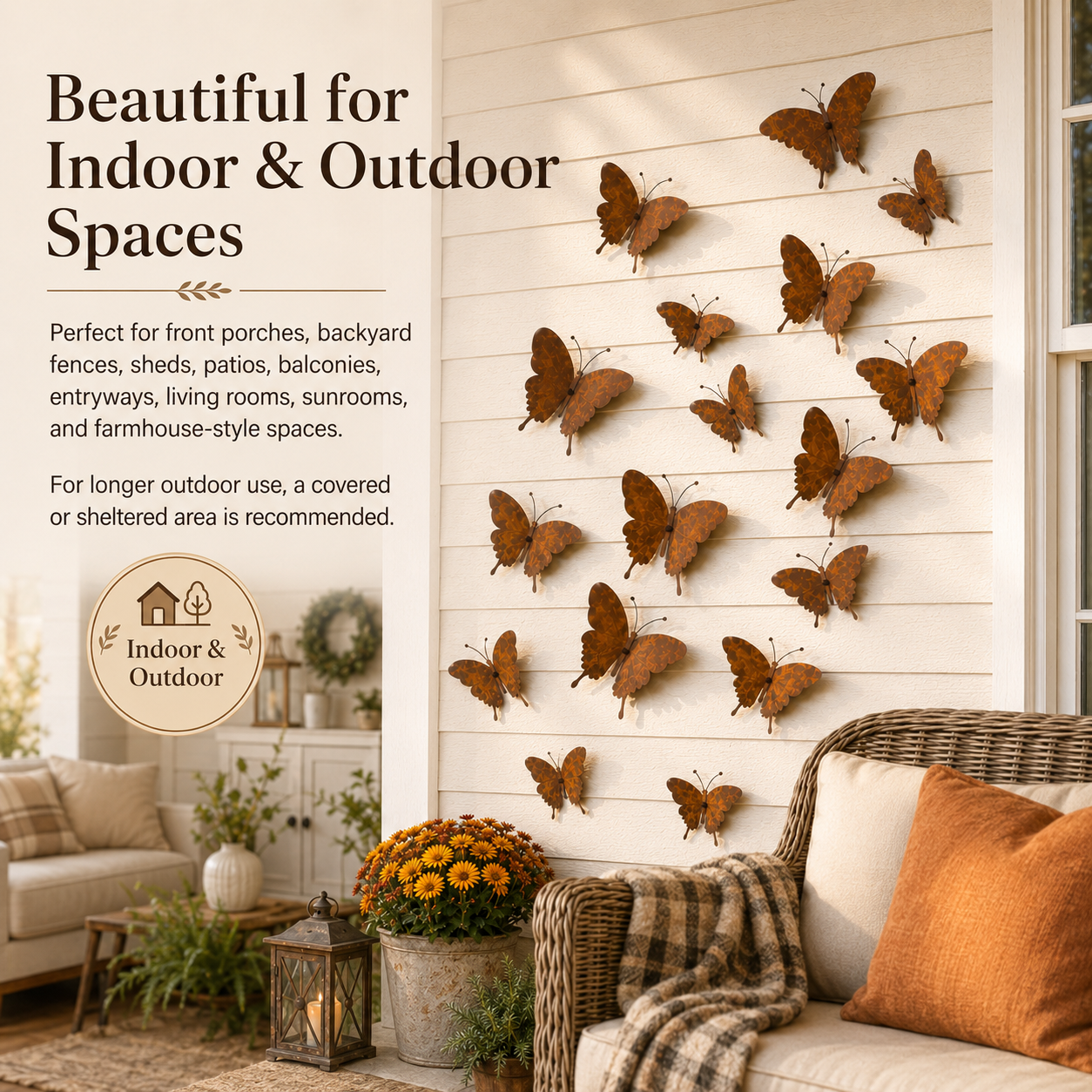 15-Piece Rustic Metal Butterfly Wall Decor Set
