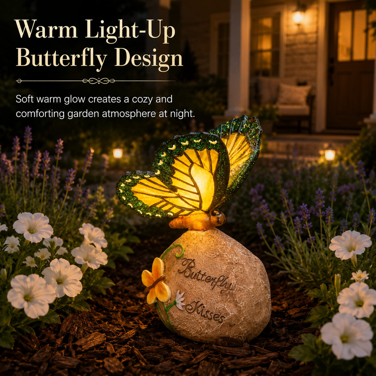 Butterfly Kisses Light-Up Garden Decor – Warm Glowing Butterfly Stone Accent
