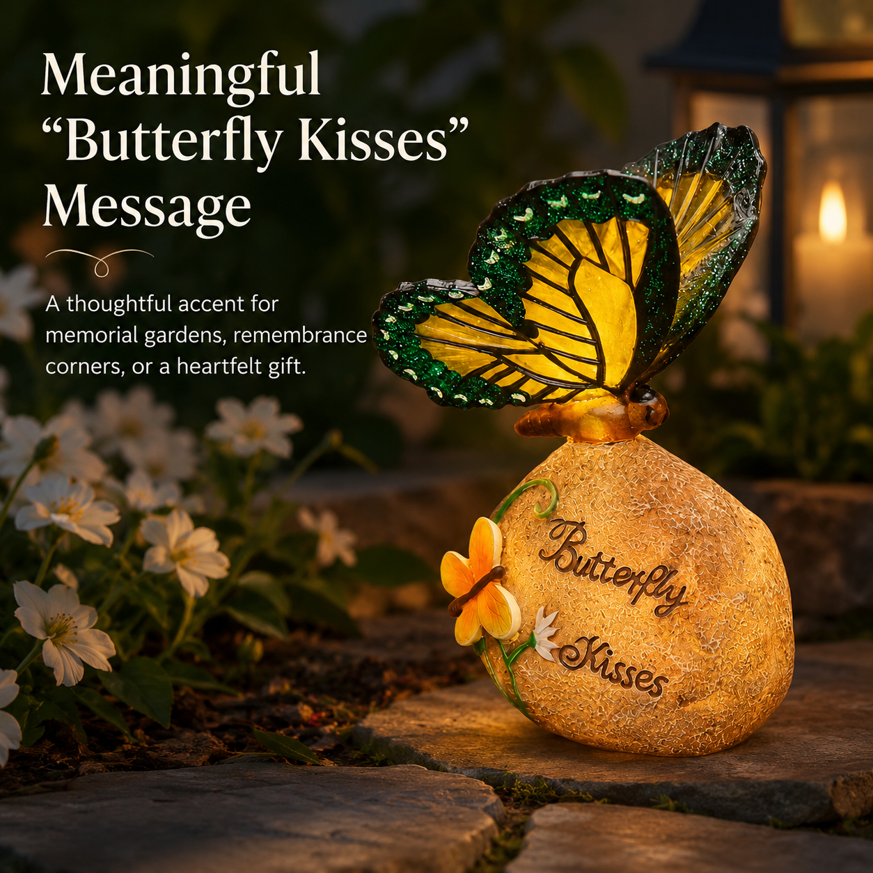 Butterfly Kisses Light-Up Garden Decor – Warm Glowing Butterfly Stone Accent