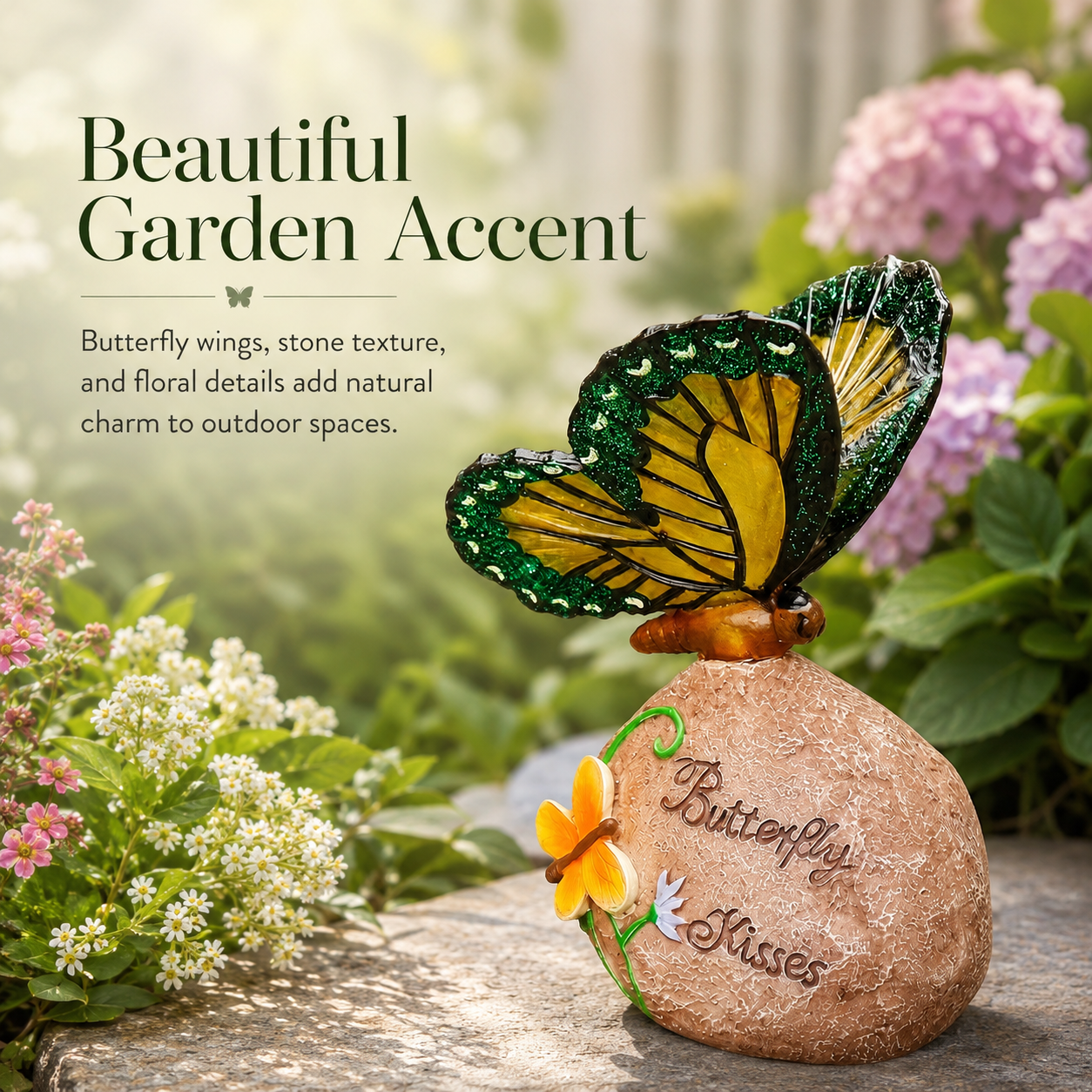 Butterfly Kisses Light-Up Garden Decor – Warm Glowing Butterfly Stone Accent
