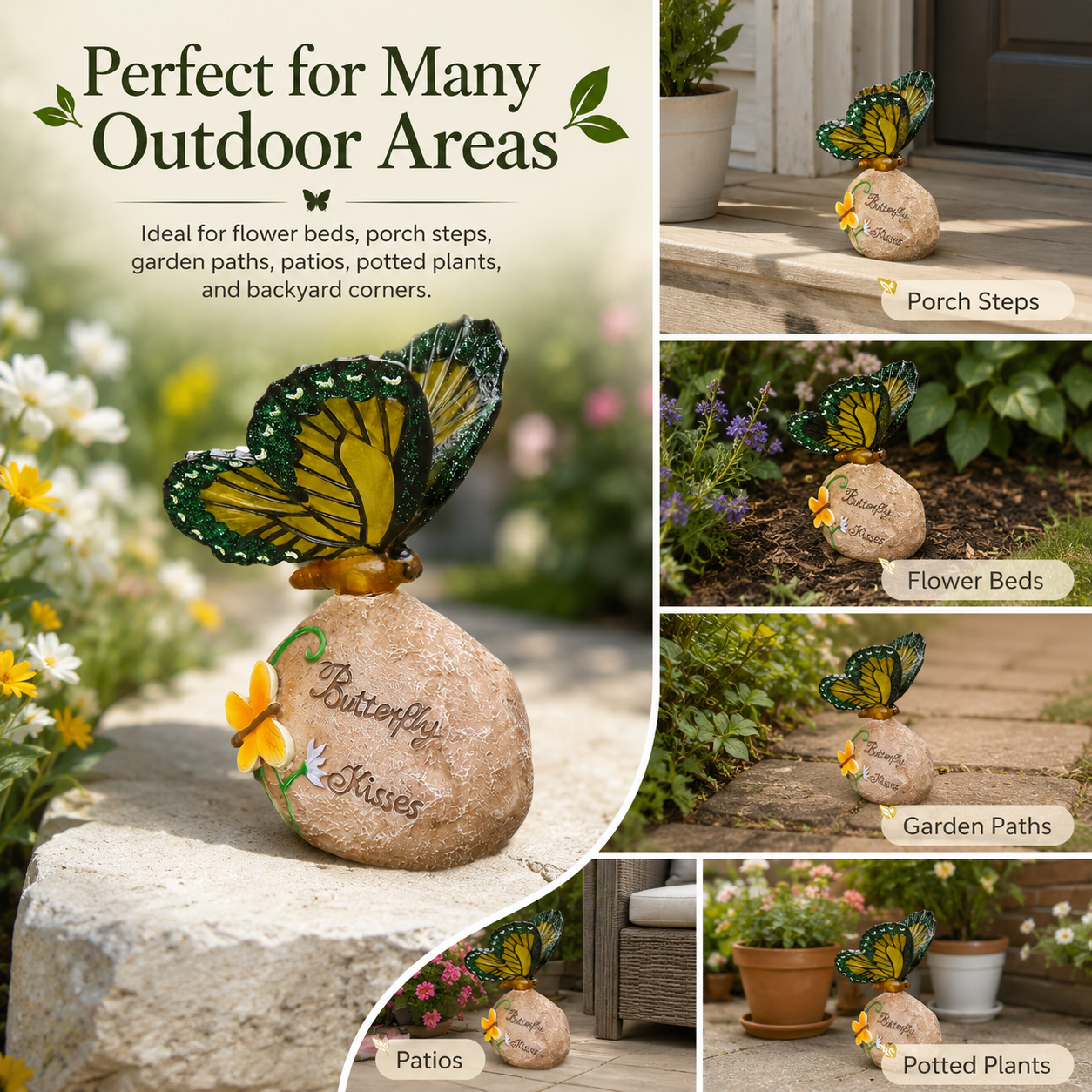 Butterfly Kisses Light-Up Garden Decor – Warm Glowing Butterfly Stone Accent
