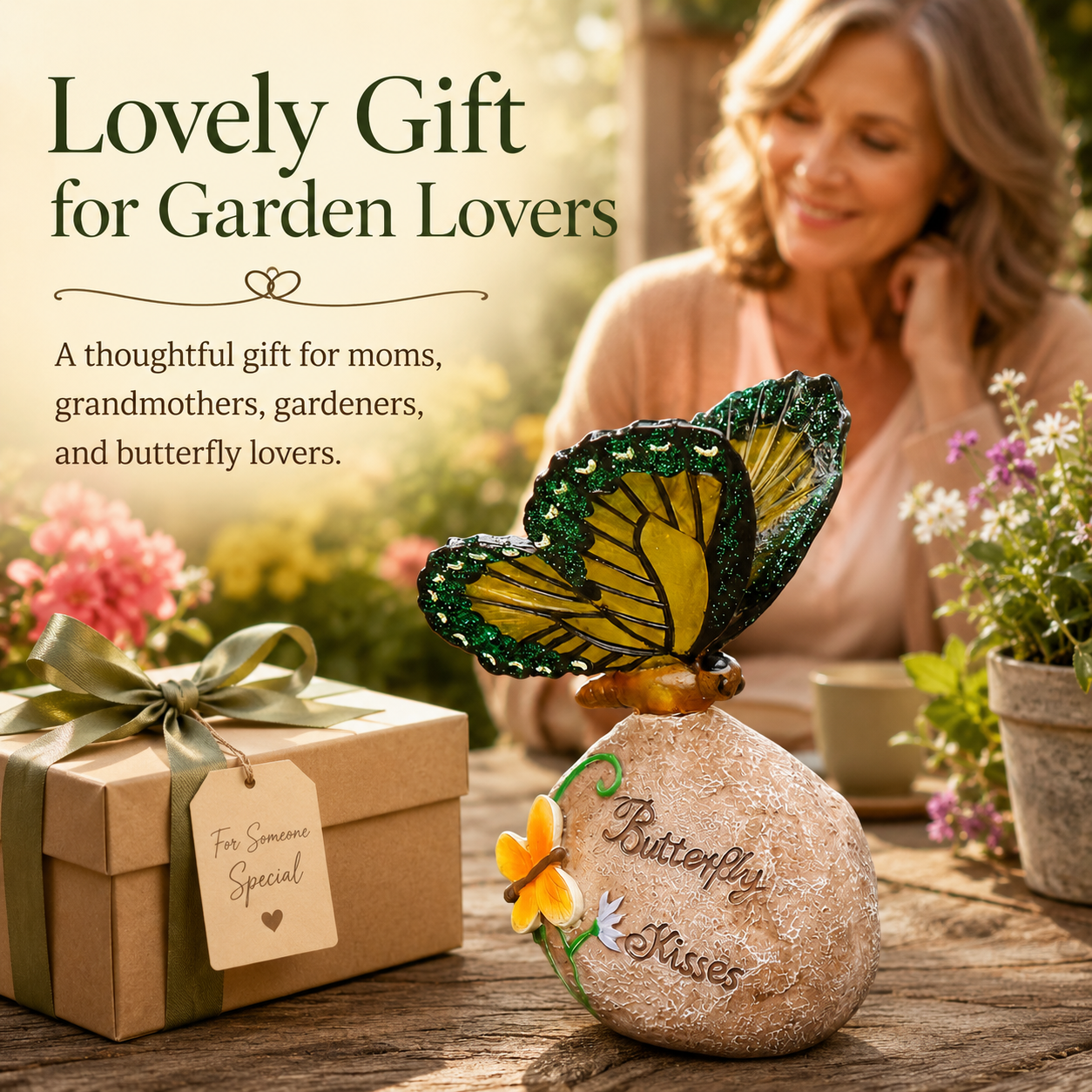Butterfly Kisses Light-Up Garden Decor – Warm Glowing Butterfly Stone Accent