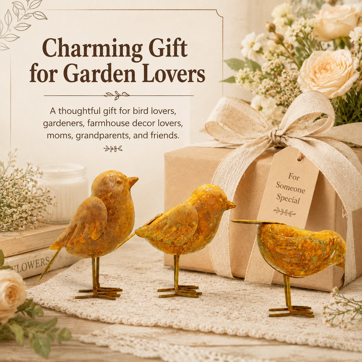 Rustic Metal Bird Garden Decor Set
