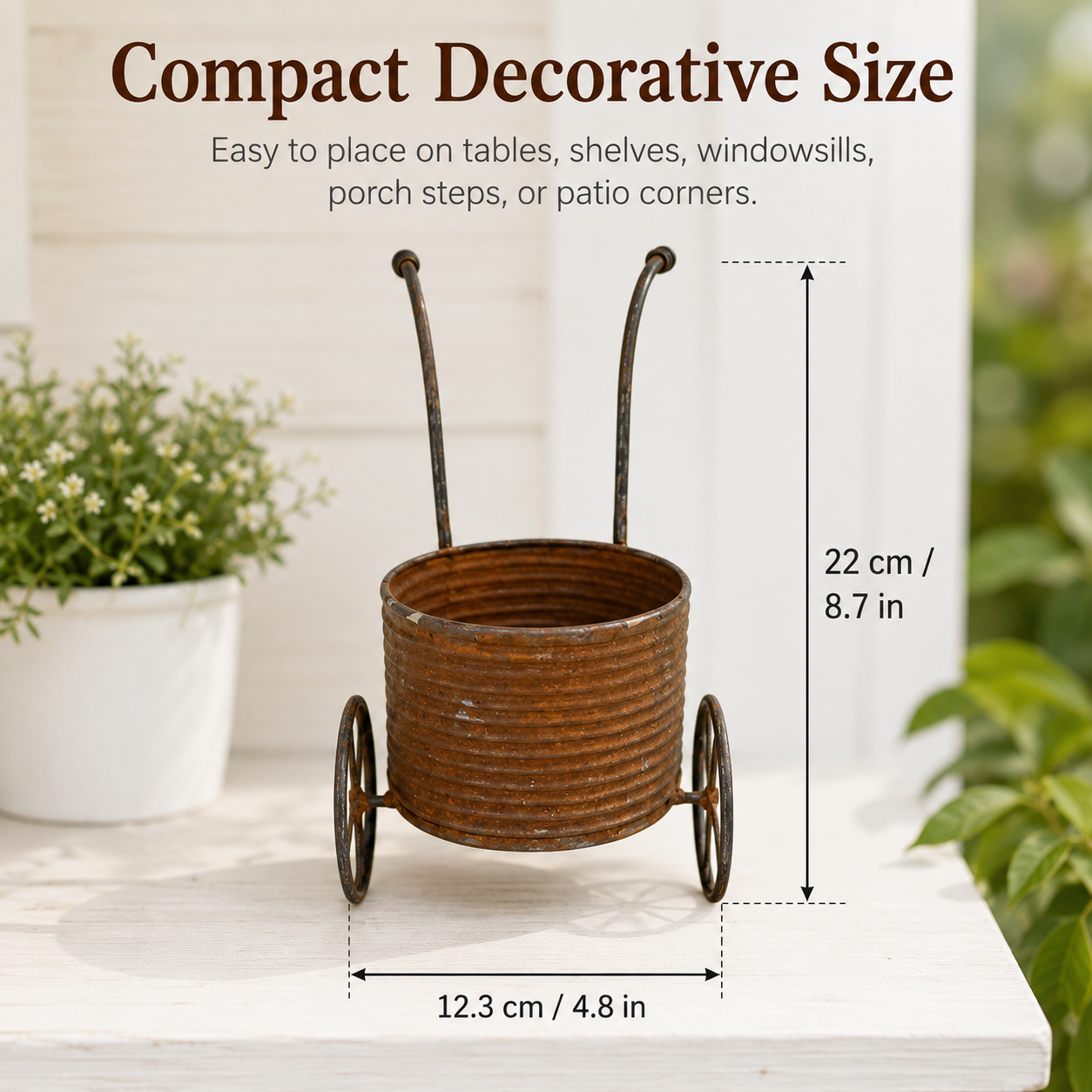 Rustic Metal Wheelbarrow Planter, Vintage Garden Cart Flower Pot