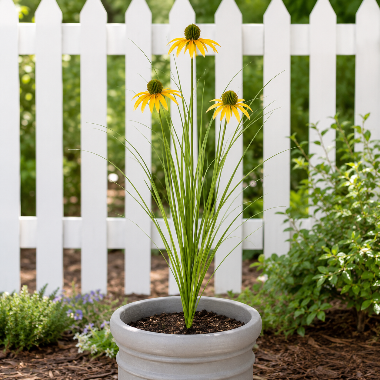 90cm Artificial Coneflower Grass Bush, 3-Head Faux Wildflower Stem