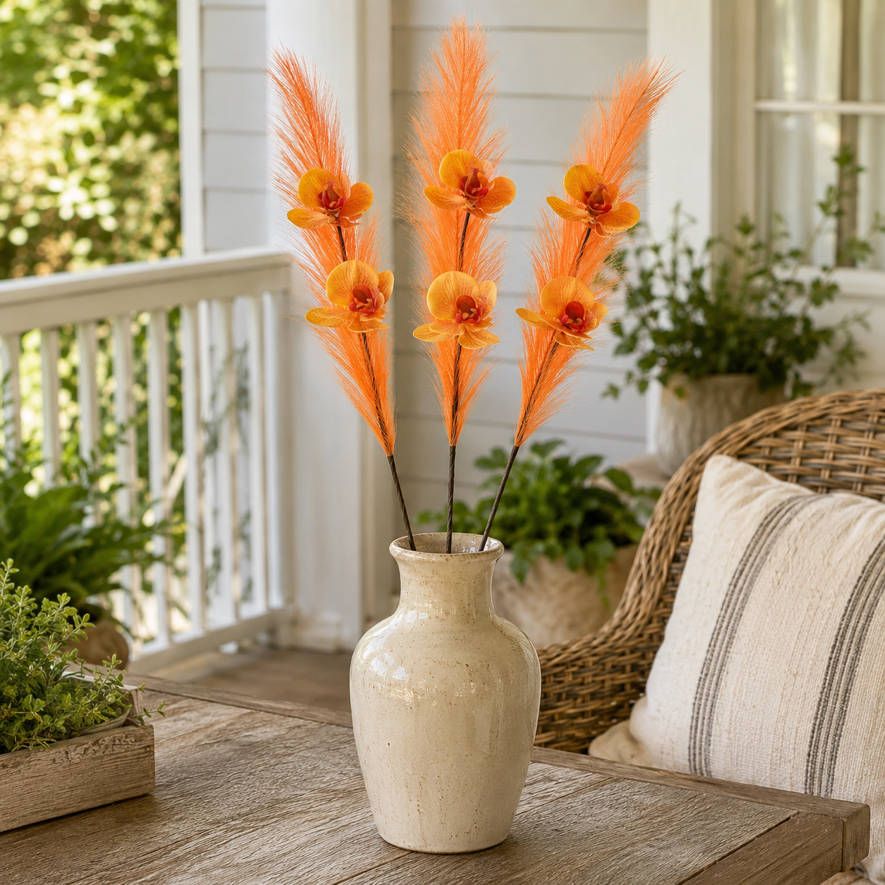 72cm Artificial Butterfly Orchid Reed – 3 Stems Set