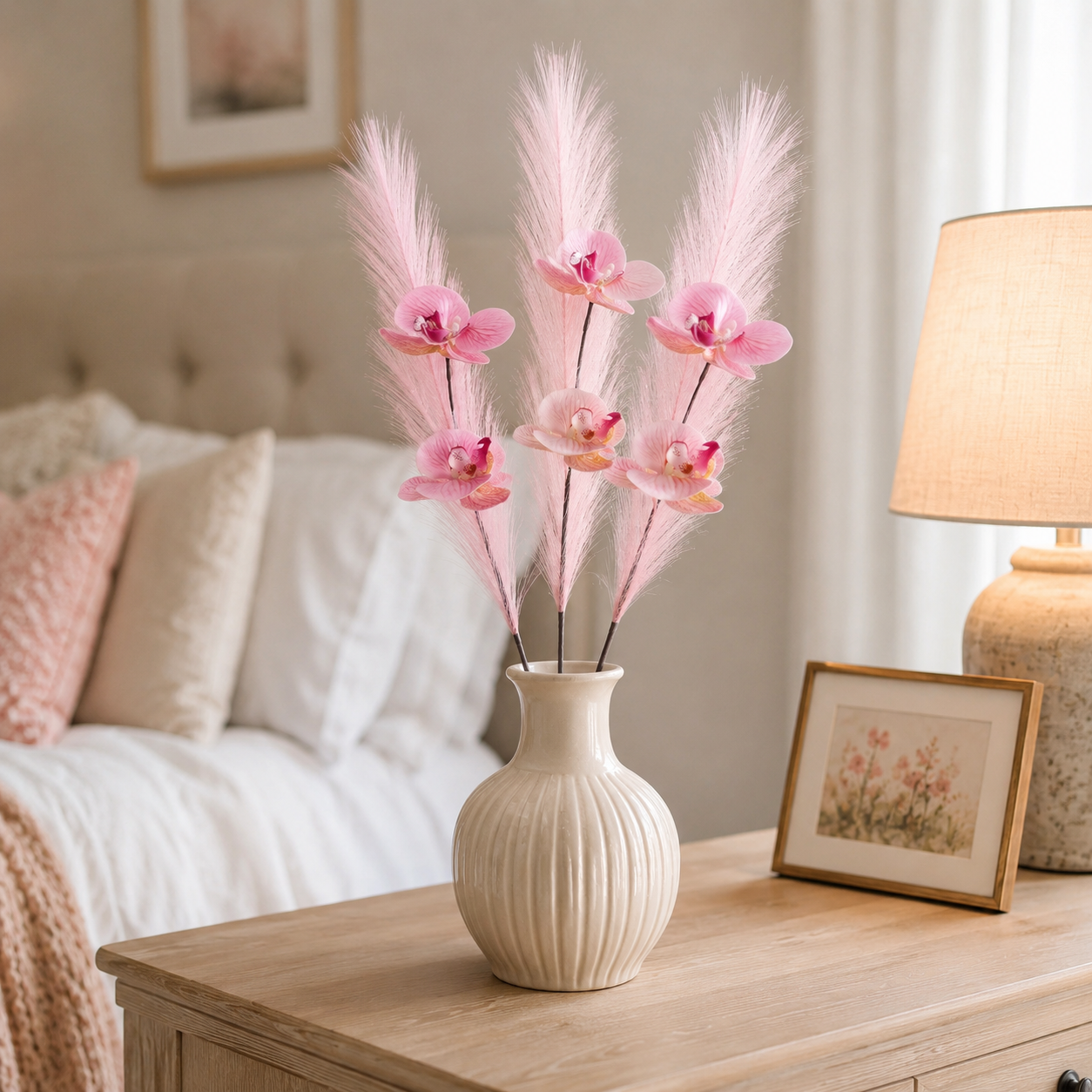 72cm Artificial Butterfly Orchid Reed – 3 Stems Set