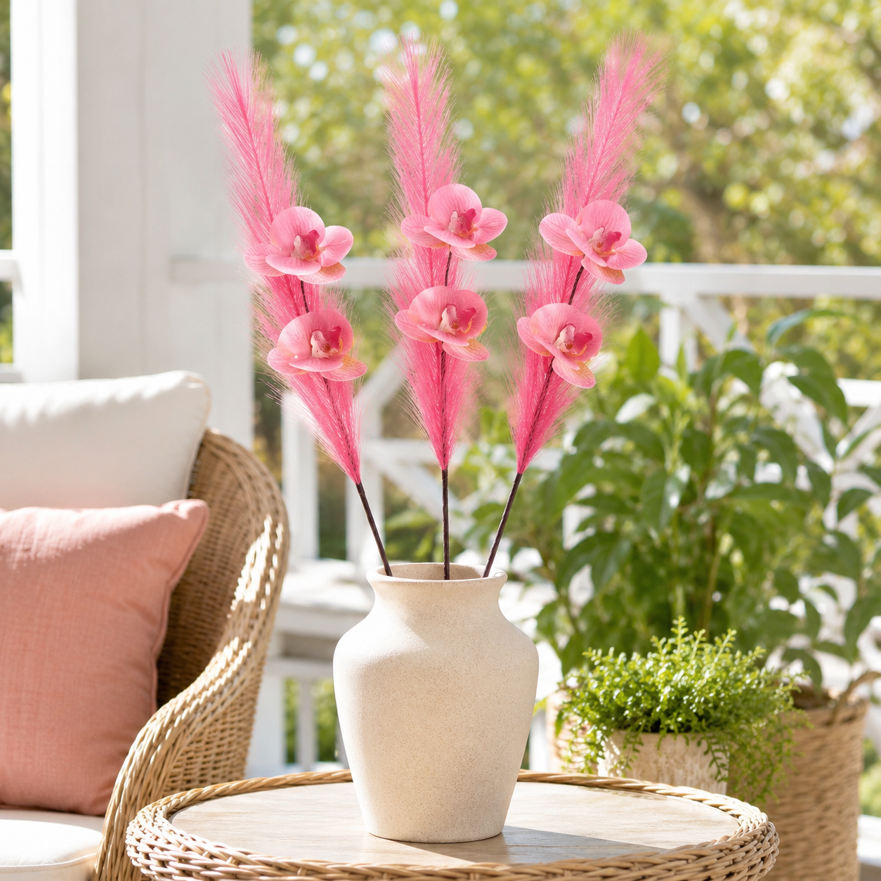72cm Artificial Butterfly Orchid Reed – 3 Stems Set