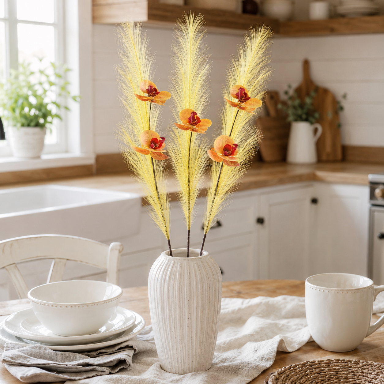72cm Artificial Butterfly Orchid Reed – 3 Stems Set