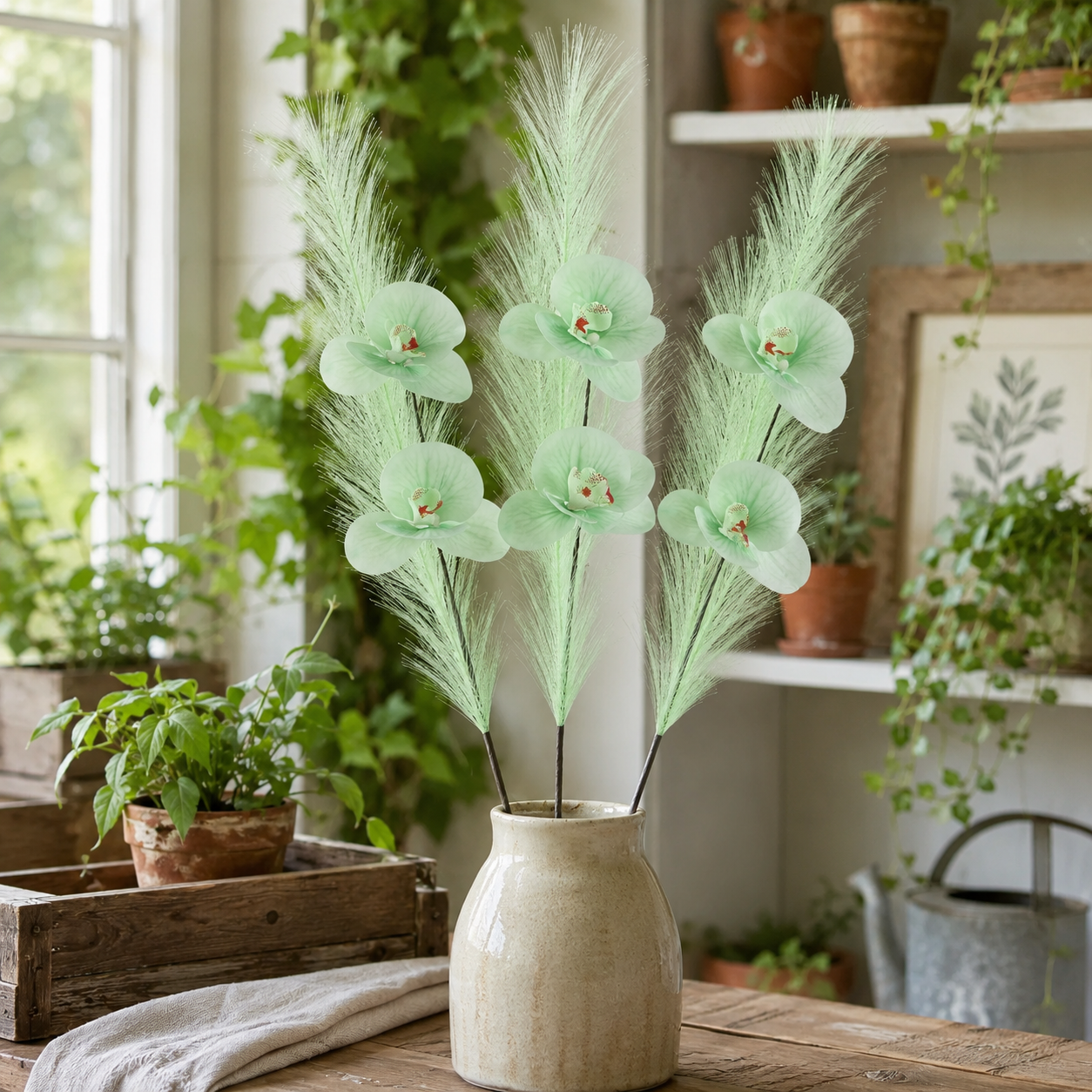 72cm Artificial Butterfly Orchid Reed – 3 Stems Set