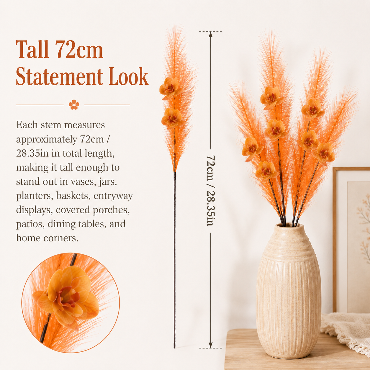 72cm Artificial Butterfly Orchid Reed – 3 Stems Set