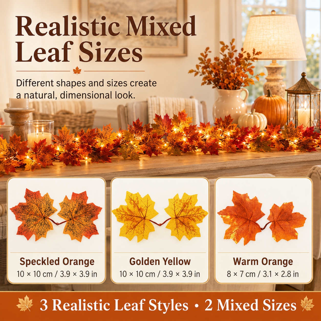 Lighted Fall Maple Leaf Garland with Remote Control