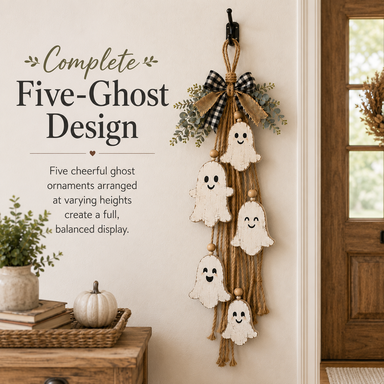 Rustic Ghost Hanging Decor – Farmhouse Halloween Wall & Door Decoration