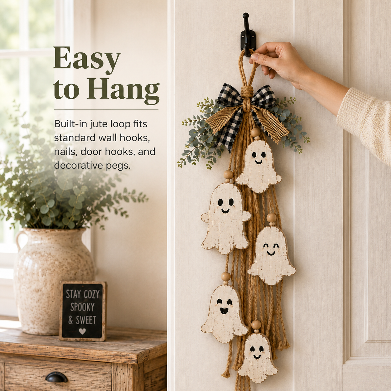 Rustic Ghost Hanging Decor – Farmhouse Halloween Wall & Door Decoration