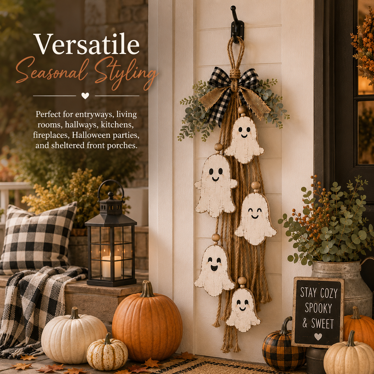 Rustic Ghost Hanging Decor – Farmhouse Halloween Wall & Door Decoration