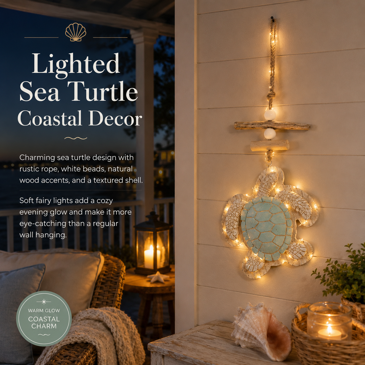 Lighted Coastal Sea Turtle Wall Decor with Remote