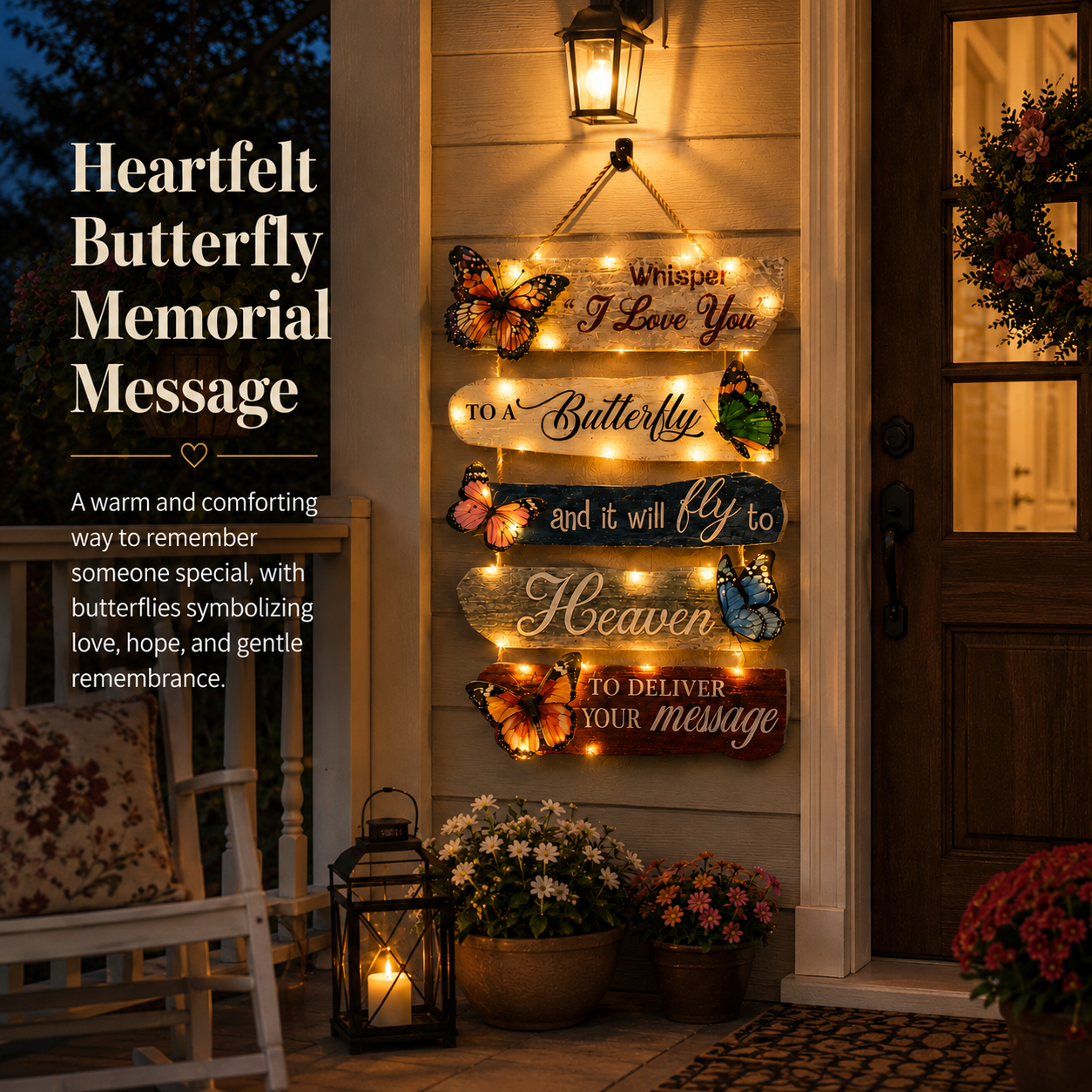Lighted Butterfly Memorial Hanging Sign